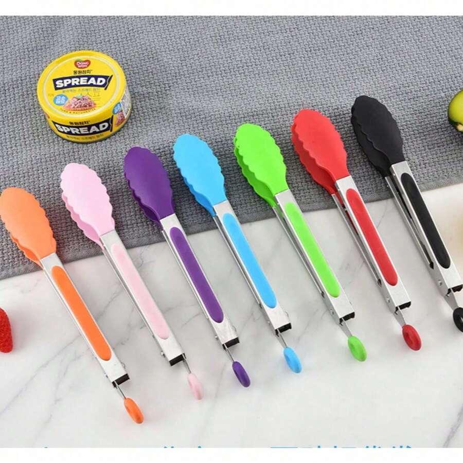 1/2pcs Multi-Functional Food Clip Kitchen Tool, Stainless Steel Non-Slip Clamp Design, Durable Rust-Proof, Can Directly Contact Food. Easy To Clean, Suitable For Cooking, Heating Bread, Hot Pot Cooking, Salad Making, Barbecue And Buffet Service - Multicolor - View 1