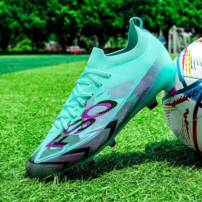 Tacos de fútbol/fútbol profesionales intercambiables para hombres y mujeres, clavos largos para césped artificial y natural, adecuados para partidos competitivos y entrenamiento diario, parte superior sin costuras de TPU