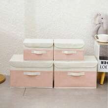 1pc Foldable Linen CD Storage Box, Collapsible Storage Basket With Lid, Toy Organizer, Laundry Basket (Random Style, 37x24x24cm Or 26x19x16cm) - Rusty Rose - View 4