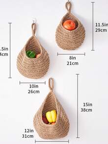 欧式流行编织壁挂式水果网袋，鸟巢，水滴形棉绳编织篮网 - 卡其色 - 查看 1