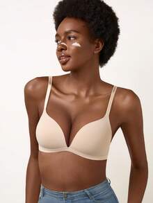 女士无钢圈提拉支撑文胸 - 舒适T恤文胸，全天候提拉塑形支撑，无缝亲肤，提升日常穿着自信 - 米色 - 查看 10