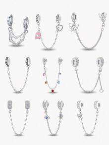1pc 925 Sterling Silver Multi-Color Decorative Safety Chain, Suitable For DIY Bracelet Jewelry For Women - Silver - View 2