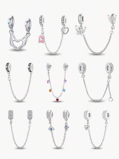 1pc 925 Sterling Silver Multi-Color Decorative Safety Chain, Suitable For DIY Bracelet Jewelry For Women