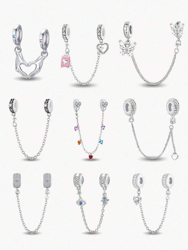 1pc 925 Sterling Silver Multi-Color Decorative Safety Chain, Suitable For DIY Bracelet Jewelry For Women