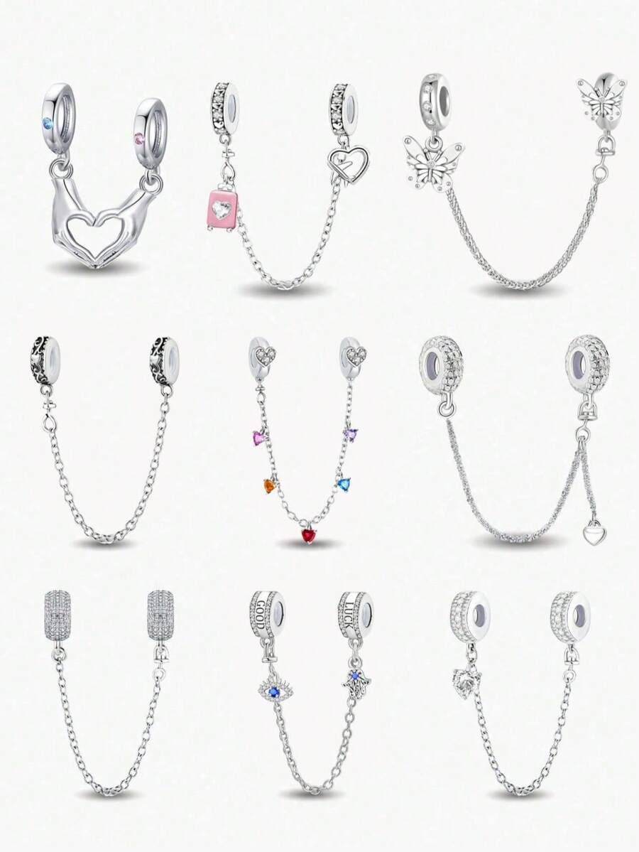 1pc 925 Sterling Silver Multi-Color Decorative Safety Chain, Suitable For DIY Bracelet Jewelry For Women