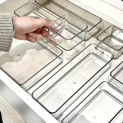 7个PET透明抽屉收纳盒，化妆工具收纳，梳妆台收纳盒，化妆品、办公用品和工艺品收纳盒，桌面收纳盒 | 现代化妆品盒 - 房间装饰，家居装饰，夏季装饰，卧室装饰