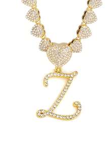 字母吊坠项链 迈阿密链条项链 女士嘻哈镶钻字母吊坠项链 珠宝礼物 - 愛心字母項鍊 - 查看 26