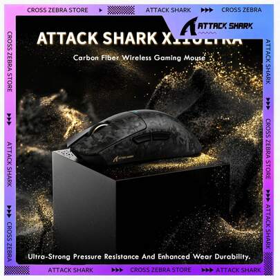  עכבר גיימינג אלחוטי ATTACK SHARK X11Ultra 8K מסיבי פחמן עם חיישן מקסימלי של 42000 DPI - משקל קל של 59 גרם, שבב מיקרופון נורדי 54L15, חוטי/BT/2.4Ghz, 100 מיליון לחיצות, ניתן לתכנות עבור גיימרים במחשב FPS, חג, מתנה לילדים, ראש השנה 2026 - שחור/אדום/סגול וסרט
