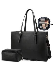 多功能手提包/笔记本电脑包/防水轻便皮革公文包，适用于15.6英寸笔记本电脑，商务办公公文包，大容量手提包/单肩包，专业办公工作包，带手拿包 - 彩色 - 查看 9