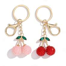1pc Women's Elegant Alloy Crystal Cherry Keychain, Rhinestone Simulated Cherry Bag Charm Gifts For Mother, Father, Graduation, And Teacher - Multicolor - View 2