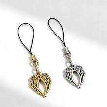 1/2 pezzi Charm vintage per telefono a forma di cuore con ali d'angelo, design delicato e traforato, adatto per smartphone universali, disponibile in 2 colori - Multicolore - Visualizzare 4