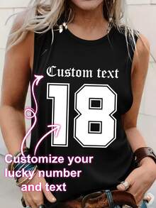 Áo tank top nữ may đo theo yêu cầu, in số, logo, tên/chữ/số may mắn, thích hợp cho mùa thu/hè. - màu đen - Xem 1