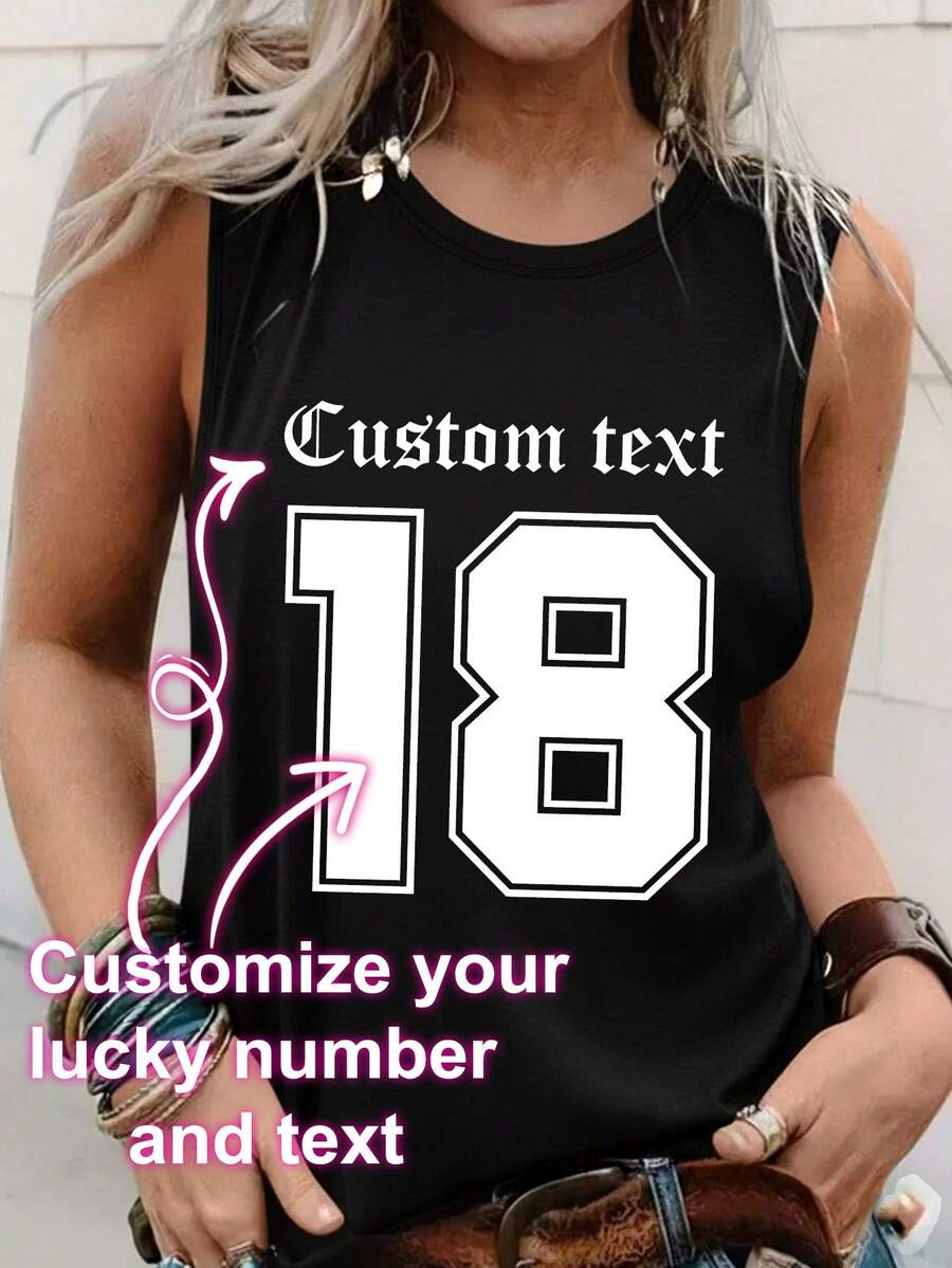 Áo tank top nữ may đo theo yêu cầu, in số, logo, tên/chữ/số may mắn, thích hợp cho mùa thu/hè. - màu đen - Xem 1