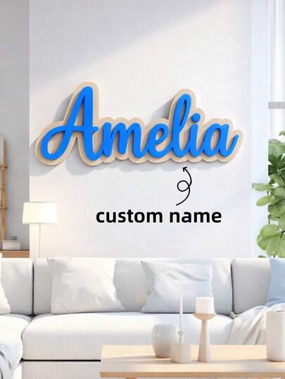 1 pieza Base de madera personalizada con letrero de acrílico, decoración de nombre personalizada de doble capa, placa de puerta y pared con corte láser en cursiva, disponible en 15/20/30/40/50 cm y múltiples colores, ideal para dormitorio, sala de estar, boda y regalo de inauguración de la casa