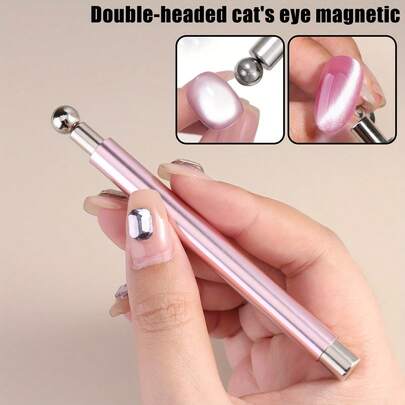2-In-1 Cat Eye Nail Gel Polish Magnetic Stick Set, Long Aluminum Handle Strong Magnetic Steel Ball Nail Art Tool, Multi-Functional Powerful Magnetic Cat Eye Gel Polish Pen, Detachable Nail Art Tool, Suitable For Home DIY And Salon