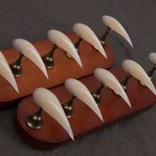 10片手工闪亮长龙爪美甲贴片，黑灰色闪粉尖头野兽美甲，原创设计，100%贴合，加厚可重复使用甲片 - 杏色 - 查看 3