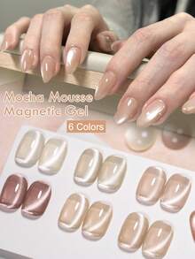 MEET ACROSS 7毫升裸色水光猫磁性凝胶指甲油香槟摩卡慕斯闪亮亮片半永久可卸UV凝胶水晶指甲油美甲美甲用品 - 彩色 - 查看 2