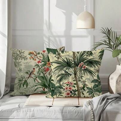 2 件装简约花鸟图案印花枕套，适用于各种房间靠垫 - 房间装饰 - 卧室装饰 - 节日装饰 - 派对装饰 - （不含枕芯） - （无刺绣） - （多种尺寸） - （单面印花）