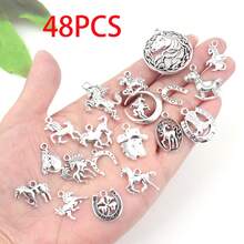 28/48 PCS Random Mixed Horse-Shaped Pendants, Vintage Alloy Horse Series Charms For Necklace, Bracelet And Earring Jewelry Making - A5668- - View 16