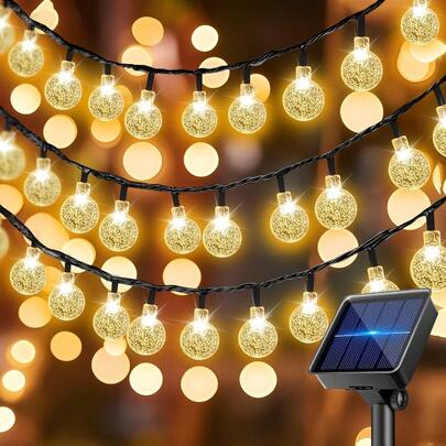 100 LED String 39.37ft Outdoor Waterproof Solar-Powered Crystal Ball Decorative Lights For Garden,Patio,Yard,Home,Chrismas Tree,Parties,Warm White, 39.37feet