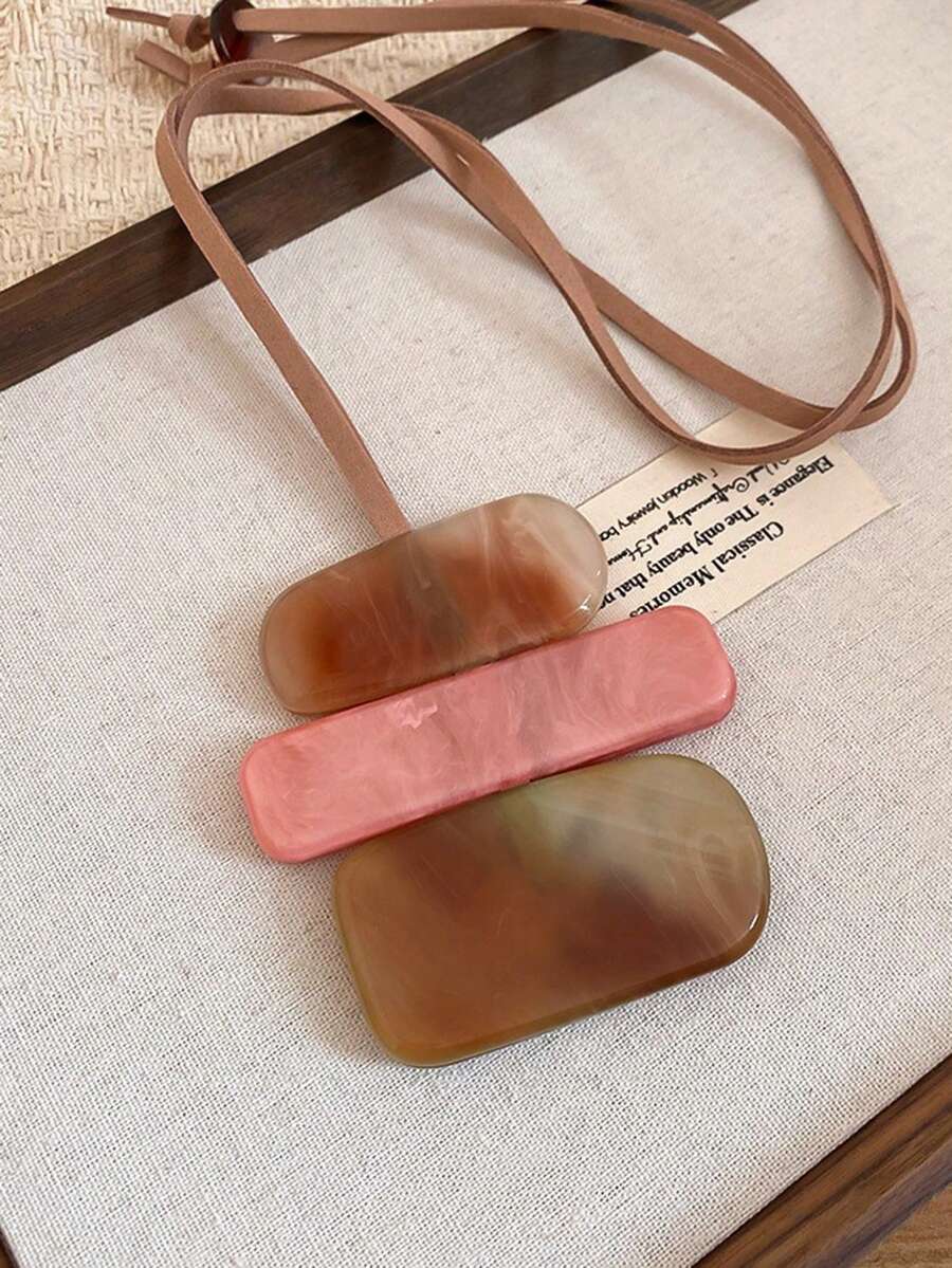 1件波西米亚风长款吊坠项链，复古独特几何图案毛衣链配饰，女士款 - 彩色 - 查看 1