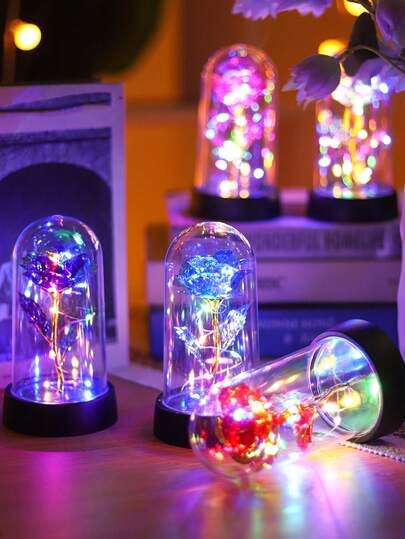 Đèn ngủ hình hoa hồng lá vàng giả, kèm pin, dùng trang trí phòng ngủ, đèn hoa hồng nhiều màu sắc để trang trí nhà cửa và làm quà tặng, đèn ngủ hình hoa sáng tạo, thích hợp để trang trí bàn làm việc/đầu giường/nhà cửa/phòng ngủ, món quà sinh nhật hoàn hảo cho bạn bè.