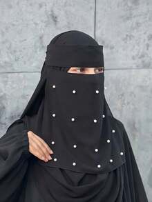 1 chiếc khăn che mặt nhỏ đính đá hoa văn dành cho nữ, khăn trùm đầu Hồi giáo Trung Đông, nhẹ, thoáng khí, màu đen, đa năng. - Khăn voan đính đá nhiều màu - Xem 17