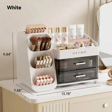 UFORU Large Capacity Makeup Storage Box, Multi-Functional Makeup Brush Lipstick Eyebrow PencilPocket Mirror Storage Box, Desktop MakeupOrganizer Home & Travel, Makeup Box,Cosmetics Organizer Storage Pink - White - View 10