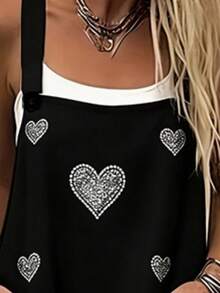 Rhinestone Heart All-Over Print Women's Adjustable Strap Jumpsuit, Polyester Fiber Fabric, Lightweight And Breathable, Women's Clothing, Standard Size Jumpsuit, Plus Size Women's Clothing, Plus Size Jumpsuit And Romper, Plus Size Jumpsuit - Nhiều màu - Xem 3