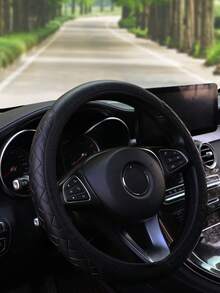 1pc Leather 3D Massage Car Steering Wheel Cover, Black, Universal For Men And Women - Multicolor - View 6