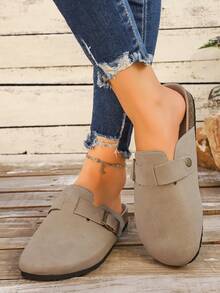 2026 Spring New Woven Slip-On Slippers For Women, Casual Backless Slippers With Buckle, Versatile - Khaki - View 2