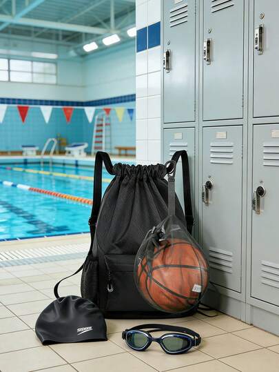 Sportlicher Rucksack mit Kordelzug und abnehmbarem Basketball-Netz-Beutel, wasserdichter Gym-Sackpack mit Ball-Halterung & Fronttasche, großer Kordelzug-Rucksack für Basketball, Fußball & Training, ideal für Männer, Jugendliche & Athleten, perfekt für Schule, Gym, Strand & Sportspiele, vielseitig einsetzbar als Sporttasche, Schulrucksack & Organizer für Sportausrüstung