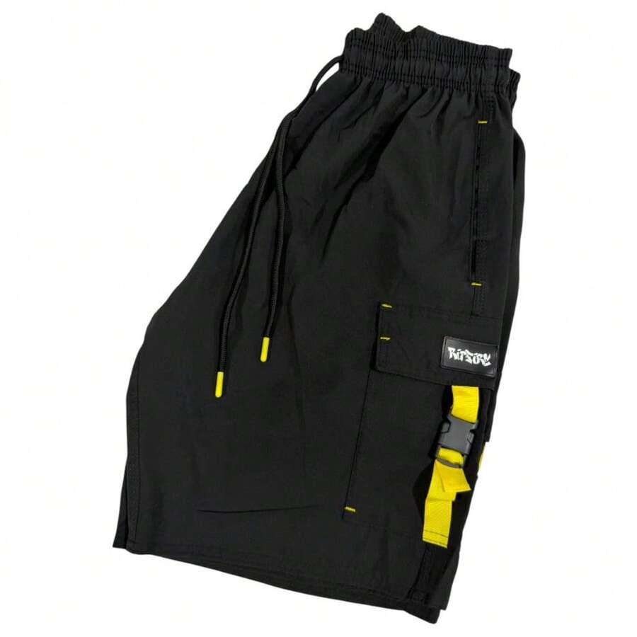 Men's Streetwear Cargo Shorts, Ripfire Techwear Tactel Fabric, With Buckle And Elastic Adjustment. - Màu vàng - Xem 1