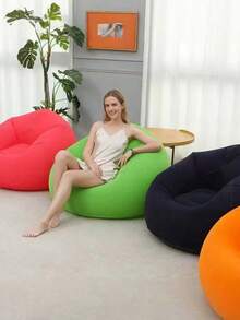 1pc Inflatable Sofa, Inflatable Lazy Sofa, PVC Single Spherical Sofa, Foldable Outdoor Leisure Sofa Chair (Bulk Goods With Gray And Black Bottoms, Shipped Randomly) - Khaki - View 7