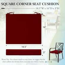 Wellsin Cojines para Sillas de Exterior para Muebles de Patio - Cojines para Exteriores para Sillas - Cojines para Sillas de Patio Resistentes al Agua Juego de 4 18.5"X16"X3" Burdeos - Color slido/Borgoa - Ver 2