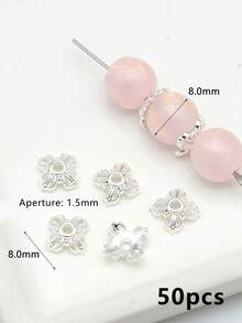 50个混合合金花形珠帽，三叶草、桃花、雪花图案，DIY珠宝制作配件 - 彩色 - 查看 7