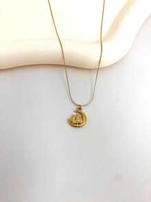 不锈钢防水不褪色金/银圆形蛇形链月亮吊坠项链，适合女士日常佩戴 - 樹月亮 - 查看 3