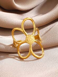 1 chiếc nhẫn hoa bằng thép không gỉ mạ vàng 18K, kiểu dáng thanh lịch Pháp pha chút hip-hop, thích hợp đeo hàng ngày cho nữ. - Nhiều màu - Xem 2