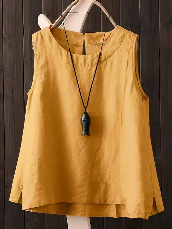 Women's Solid Color Sleeveless Tank Top, Fashionable Summer Style Casual