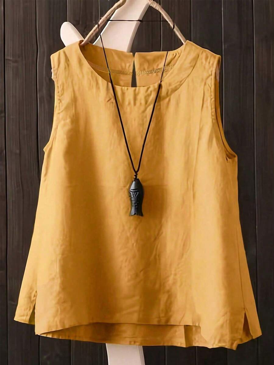 Áo tank top không tay màu trơn dành cho nữ, kiểu dáng thời trang mùa hè, thoải mái. - Màu vàng - Xem 1