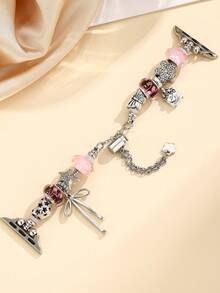 女士经典魅力腕表手链，配有串珠吊坠，蝴蝶结、爱心、樱花和海星造型，适用于 38/40/41/42/44/45/46/49mm，Ultra/SE/Series 11/10/9/8/7/6/5/4/3/2/1，夏季海滩饰品配饰，表带 - 粉色 - 查看 3