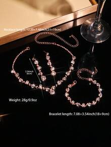 Bộ trang sức pha lê và đá quý sang trọng - gồm bông tai, dây chuyền và vòng tay, phù hợp cho phụ nữ đeo hàng ngày, dự đám cưới, tiệc tùng và các dịp khác. - vàng hồng - Xem 4