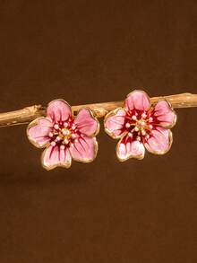 优雅的法式珐琅花卉耳环，百搭复古浪漫流苏耳环，适合夏季工作和日常佩戴。 - 彩色 - 查看 3