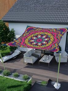1pc Outdoor Thick Waterproof Sunscreen Gradient Mandala Floral Green Bohemian Pattern Outdoor Garden Patio Canopy Beach Sunshade (Ropes Included, No Frame) - Multicolor - View 3