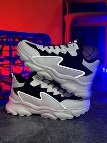 Men's Modern White And Black Sneakers With And Mesh Paneling Comfortable Streetwear Shoes For Urban Lifestyle - 黑與白 - 查看 2