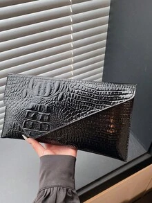 时尚纯色优雅鳄鱼纹信封手拿包，休闲百搭手提包 - 彩色 - 查看 9