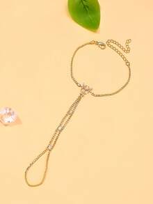 1枚优雅水钻花朵连指戒指，时尚珠宝，送给朋友的礼物 - 三葉花連指手鍊 - 查看 6