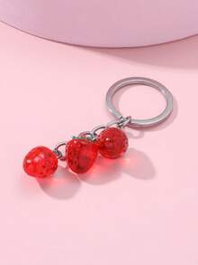 1个女士仿真水果钥匙扣，可爱糖果色透明草莓钥匙圈，送给姐妹的可爱小礼物 - 紅色 - 查看 2