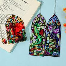 Fantasy Stained Glass Dragon Acrylic Bookmark Set - Gothic Window Design With Charm Pendant, Perfect Gift For Bookworms & Fantasy Fans - SQ1901 - View 9