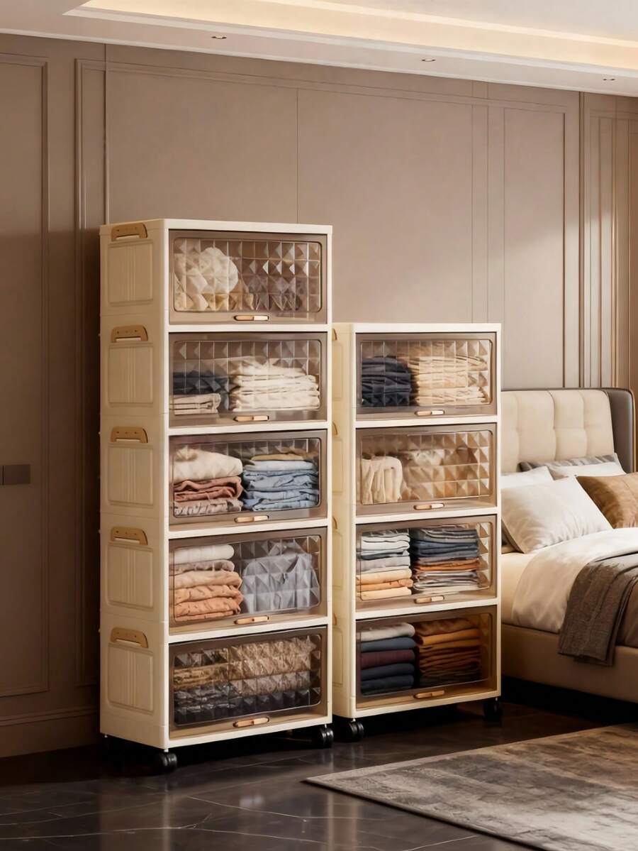 3/4/5/6 Tier Rolling Storage Rack, Foldable Plastic Storage Cabinet, 1-6 Layer Flip-Top Storage Cabinet, Thick PP Rolling Storage Cabinet, Living Room Toy & Snack Multi-Layer Cabinet, Clothes Storage Cabinet, Dust-Proof Home Rack, Home Storage Rack. Bedroom Wardrobe And Kitchen Pantry Storage Organizer | Valentine's Day Home Decor